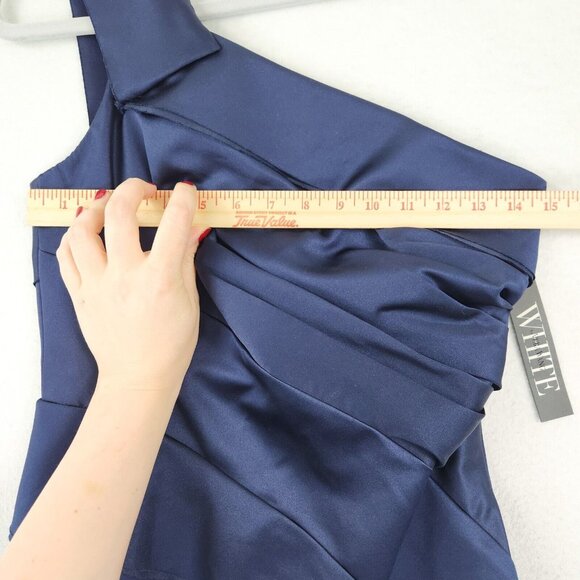 White by Vera Wang Dress Womens 2 Blue Satin One Shoulder Formal Maxi Gown NEW - Picture 4 of 11